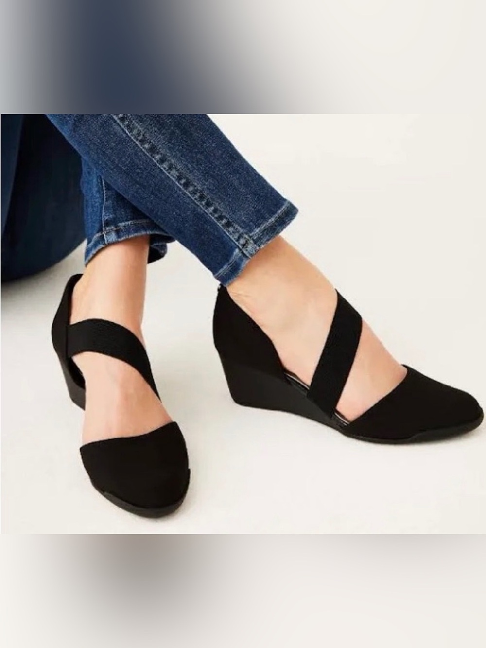 Anne Klein Sport iflex Tara Asymmetrical Wedges Slip On Office Pumps Black 7.5